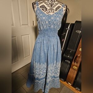 Blue Floral Embroidered Dress